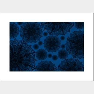 Black and Blue Mandala Pattern Posters and Art